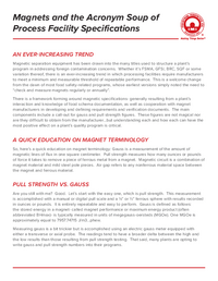 Thumbnail of document Magnets and the Acronym Soup of Process Facility Specifications